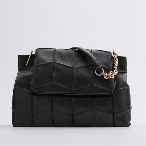 Zara Handbags - ZARA Geometric Embossed Leather Shoulder Bag